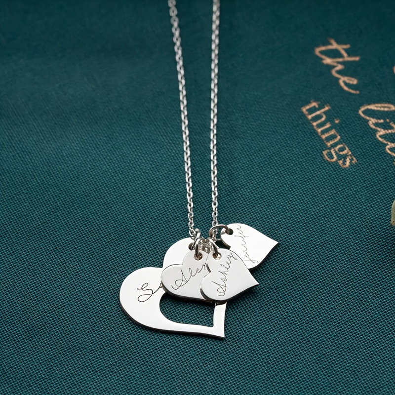 Personalized 4pcs English Names Heart Pendant Necklace, 18K Gold Plated